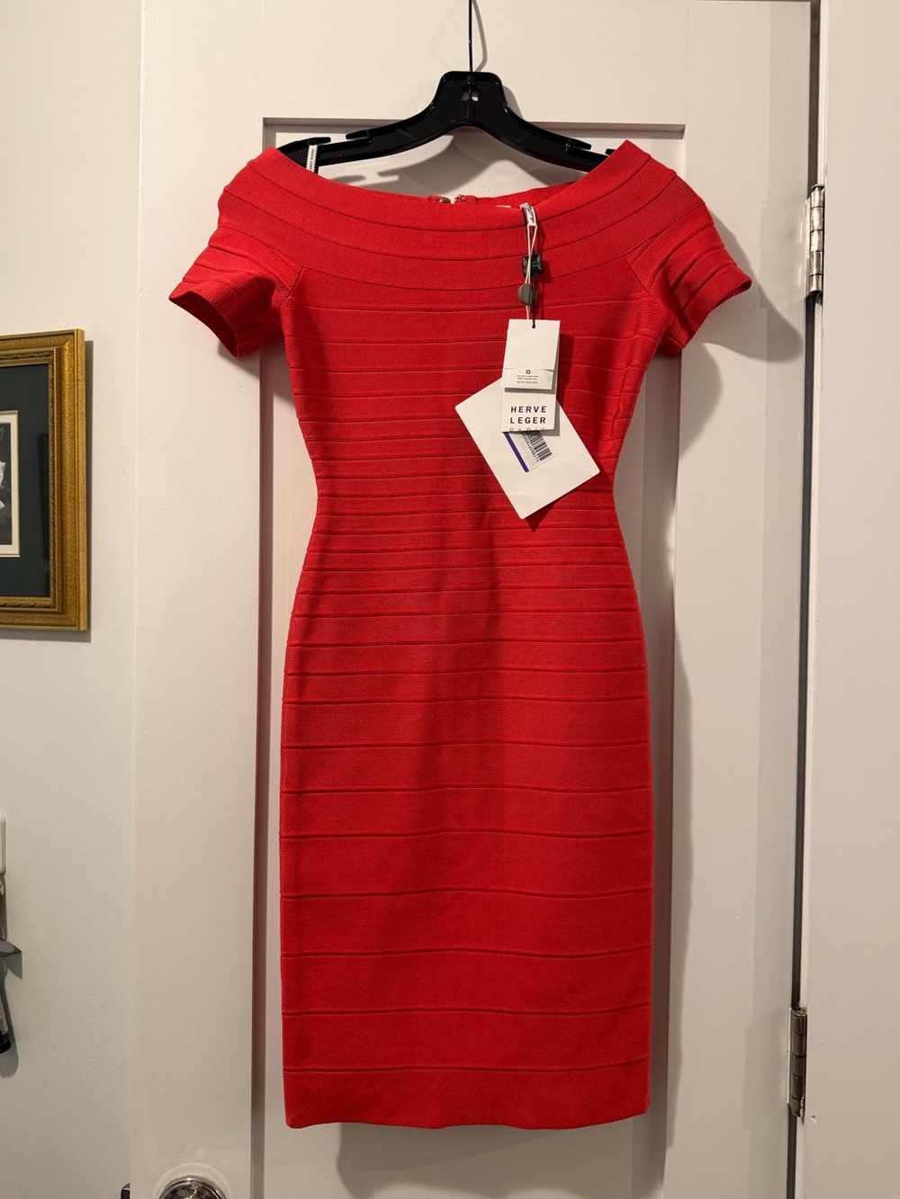 Herve Leger New with Tags Off-Shoulder Red Bandage Dress